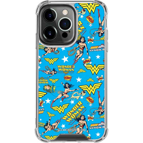 DC Comics Wonder Woman Action pose pattern iPhone 14 Pro Clear Case